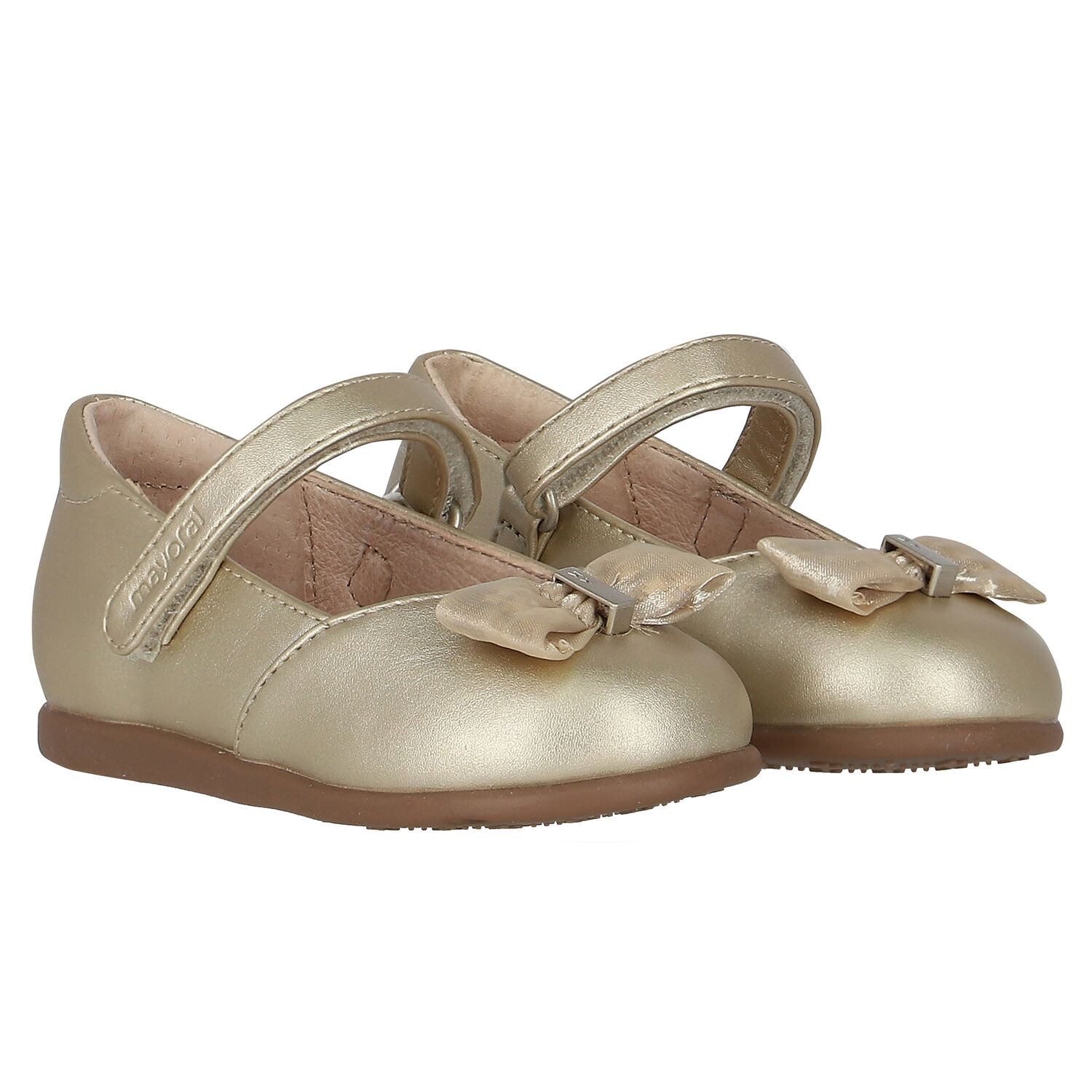 Younger Girls Gold Bow Shoes, 3, hi-res